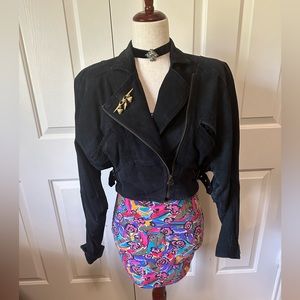Vintage 90’s | Suede leather moto jacket | Size: Small | Color: black